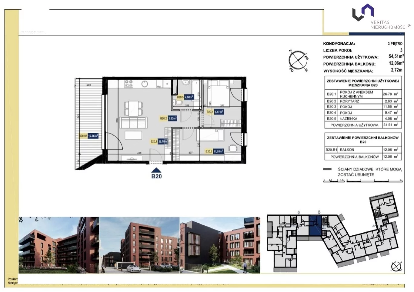 Mieszkanie na sprzedaż, 54,51 m², 3 pokoje, 3 piętro, oferta nr VTS-MS-6585