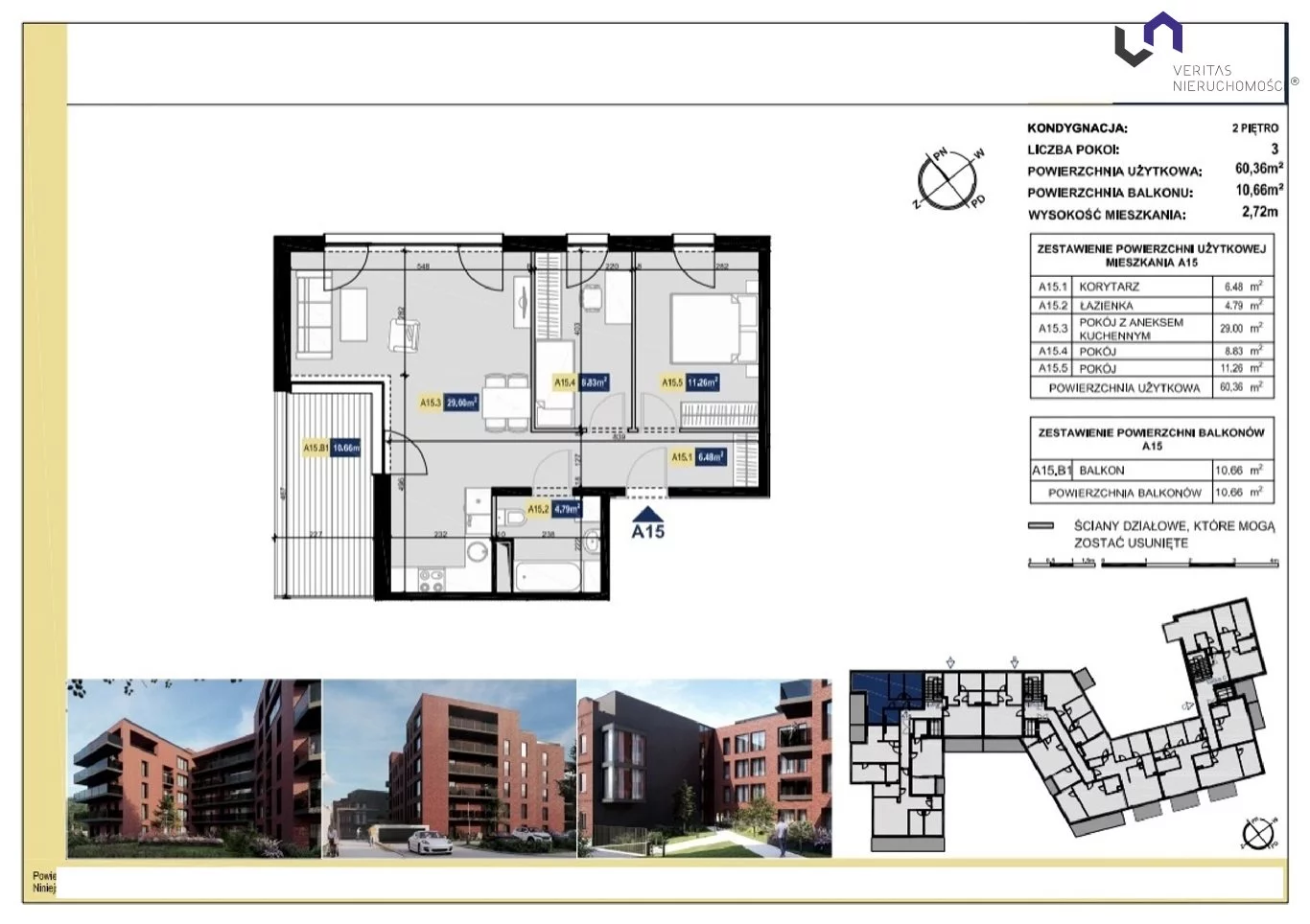 Mieszkanie na sprzedaż, 60,36 m², 3 pokoje, 2 piętro, oferta nr VTS-MS-6586