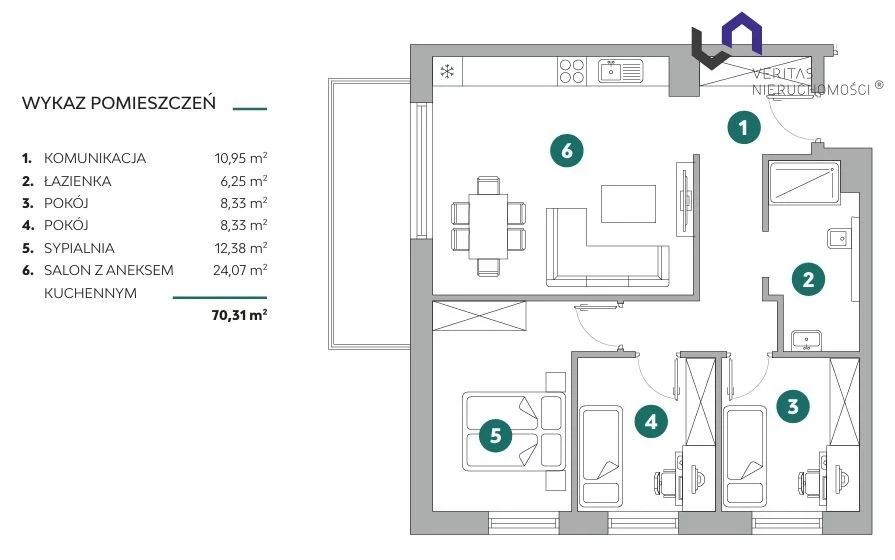 4 pokoje, mieszkanie 70,14 m², piętro 1, oferta nr , VTS-MS-7172, Bielsko-Biała