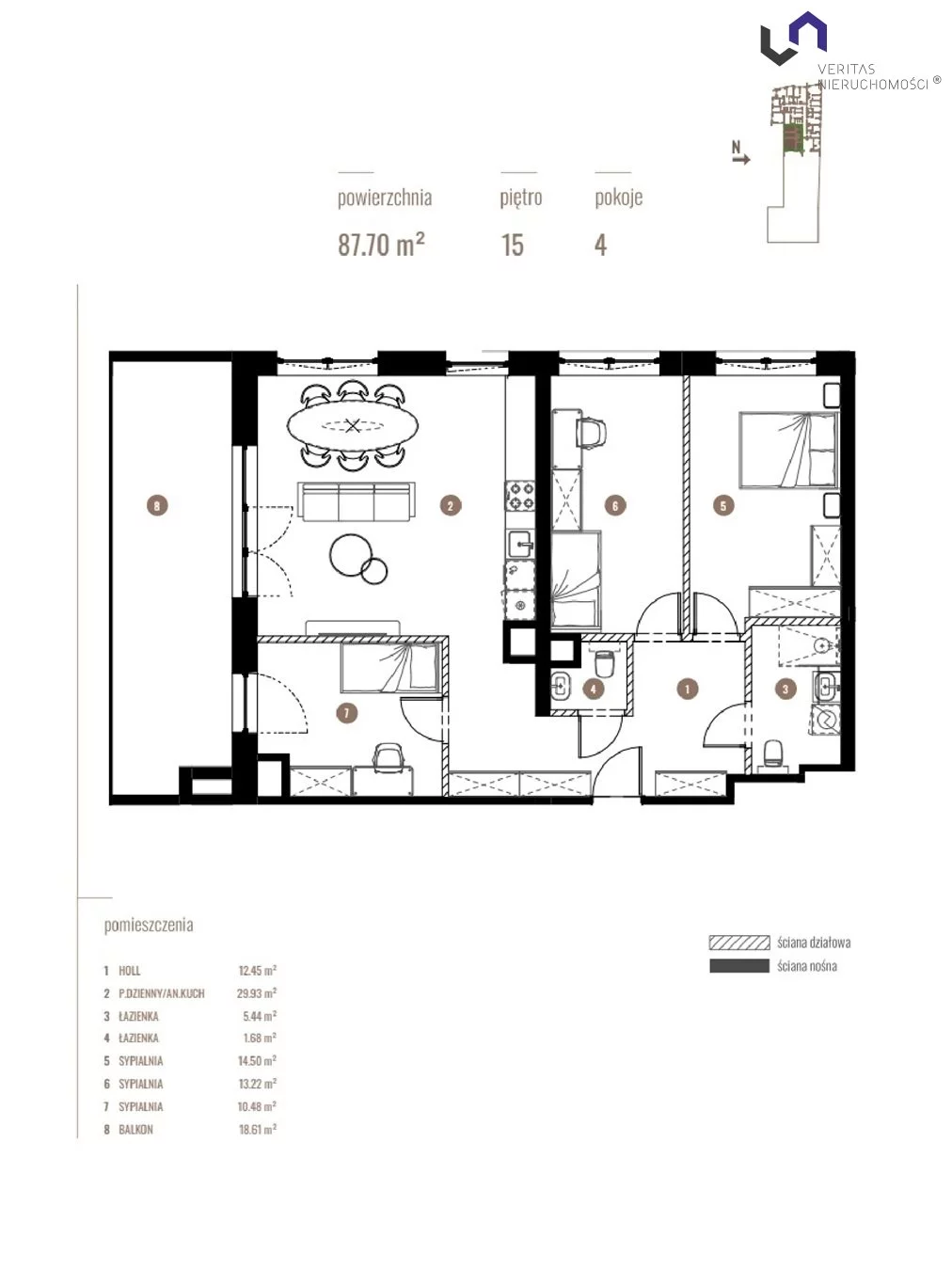 Mieszkanie na sprzedaż, 87,70 m², 4 pokoje, 15 piętro, oferta nr VTS-MS-6917