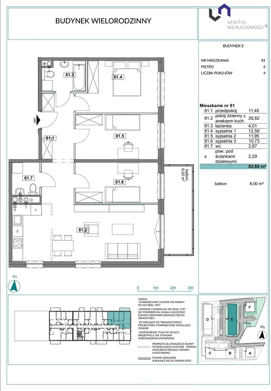 Mieszkanie na sprzedaż, 82,64 m², 4 pokoje, 6 piętro, oferta nr VTS-MS-5857