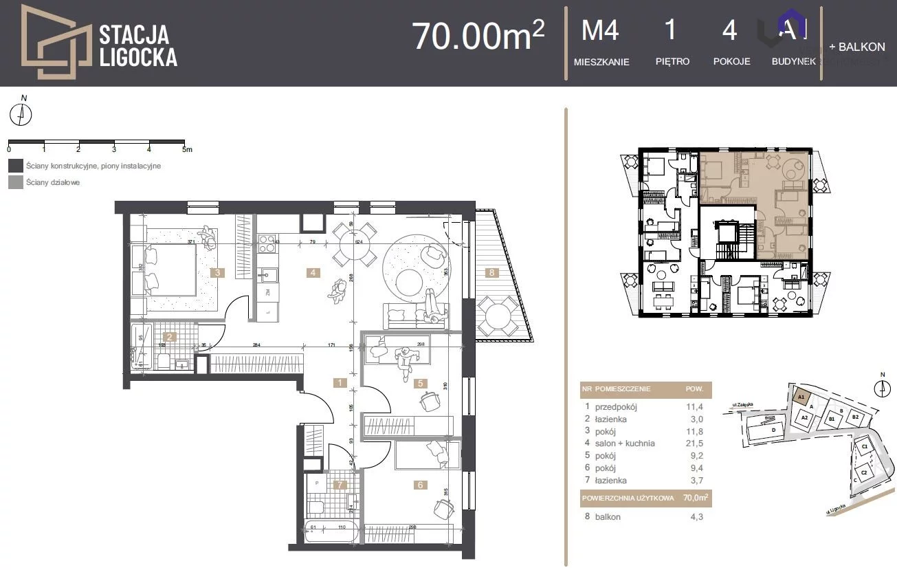 Mieszkanie na sprzedaż, 70,00 m², 4 pokoje, 1 piętro, oferta nr VTS-MS-7025