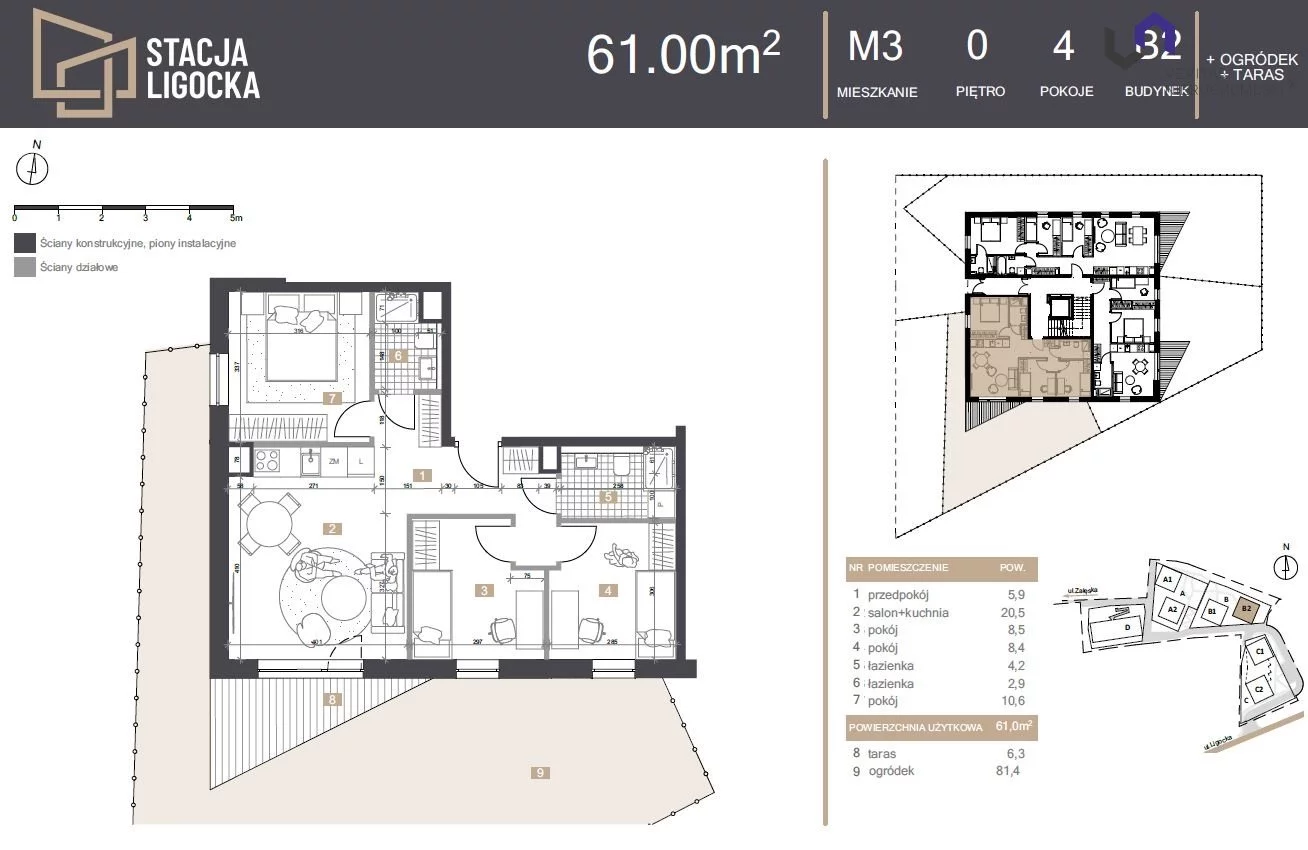 Mieszkanie na sprzedaż, 61,00 m², 4 pokoje, parter, oferta nr VTS-MS-7038