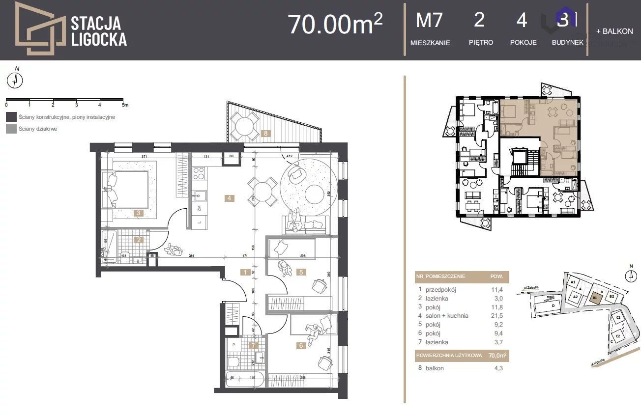 Mieszkanie na sprzedaż, 70,00 m², 4 pokoje, 2 piętro, oferta nr VTS-MS-7034