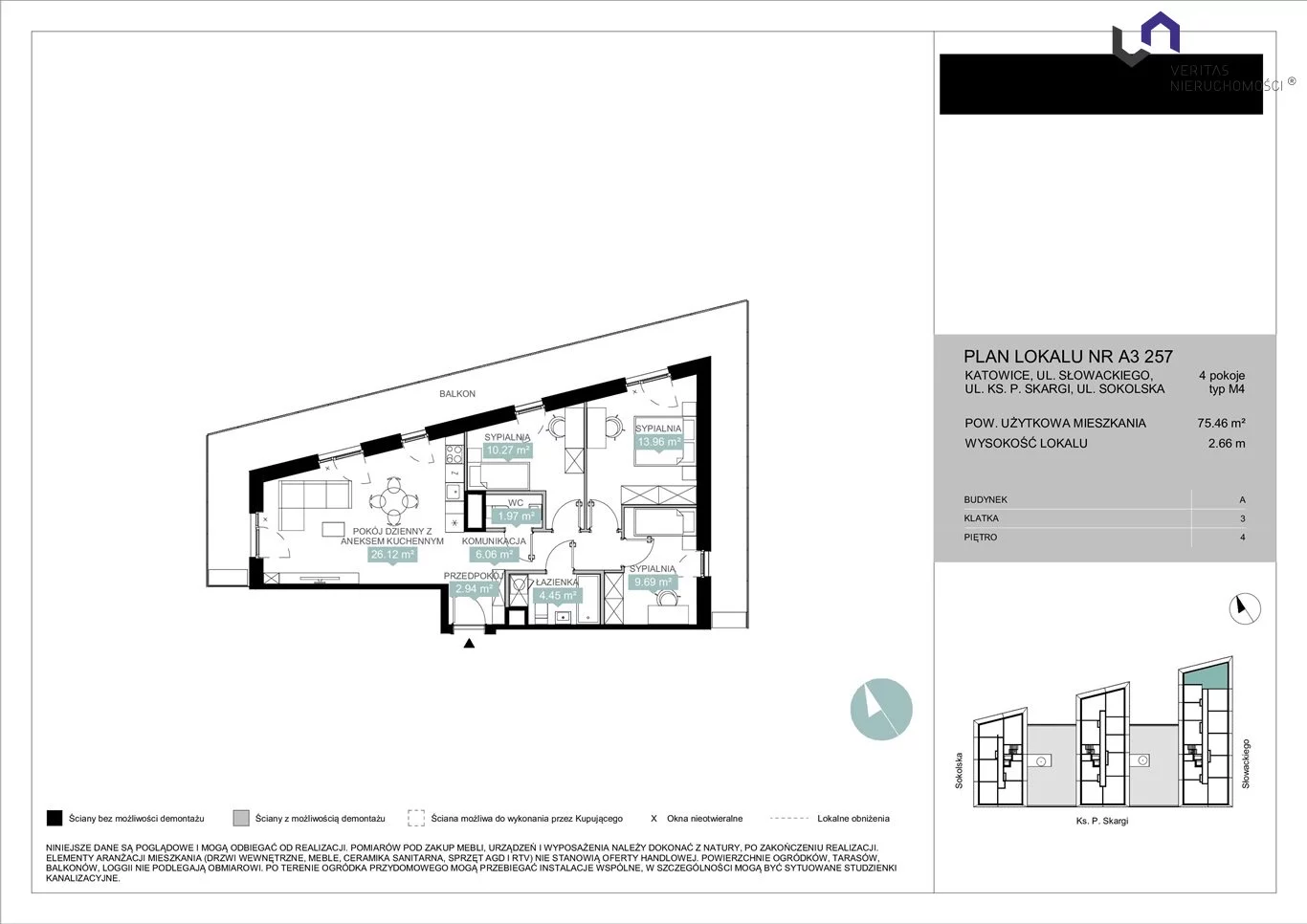 Mieszkanie na sprzedaż, 75,46 m², 4 pokoje, 4 piętro, oferta nr VTS-MS-6949