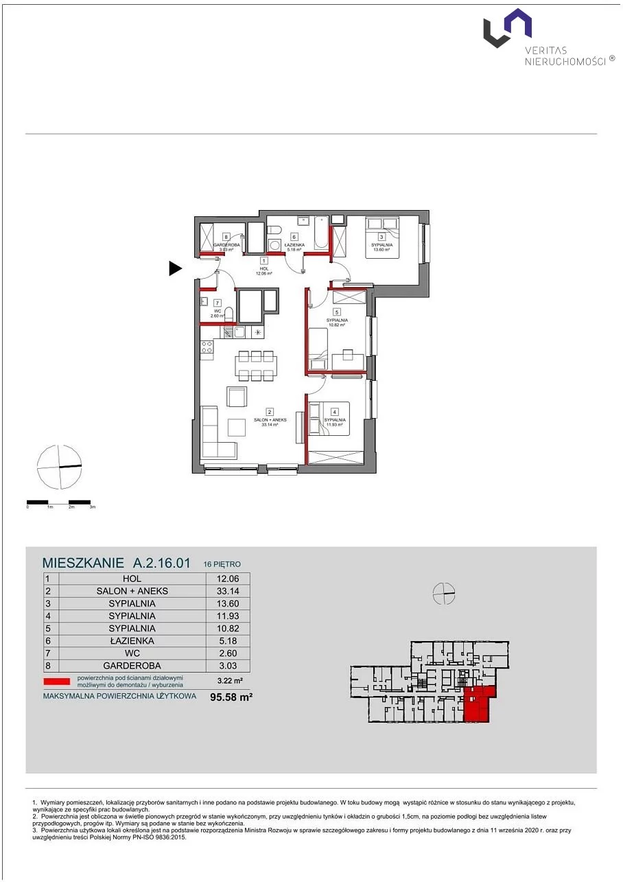 Mieszkanie na sprzedaż, 95,58 m², 4 pokoje, 16 piętro, oferta nr VTS-MS-6746