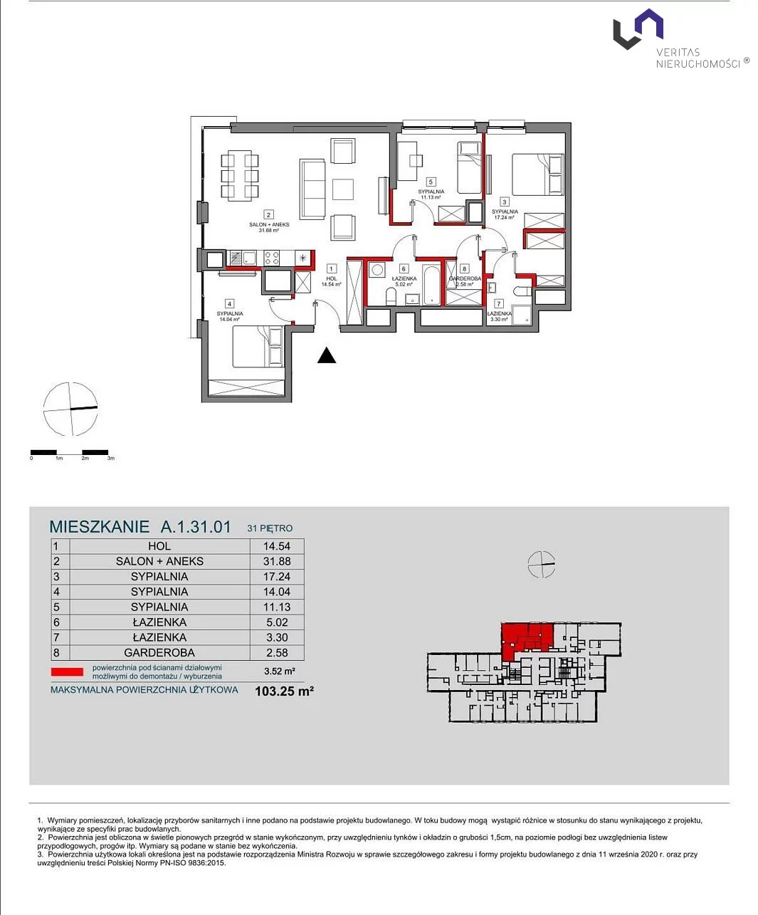 Mieszkanie na sprzedaż, 103,25 m², 4 pokoje, 31 piętro, oferta nr VTS-MS-6748