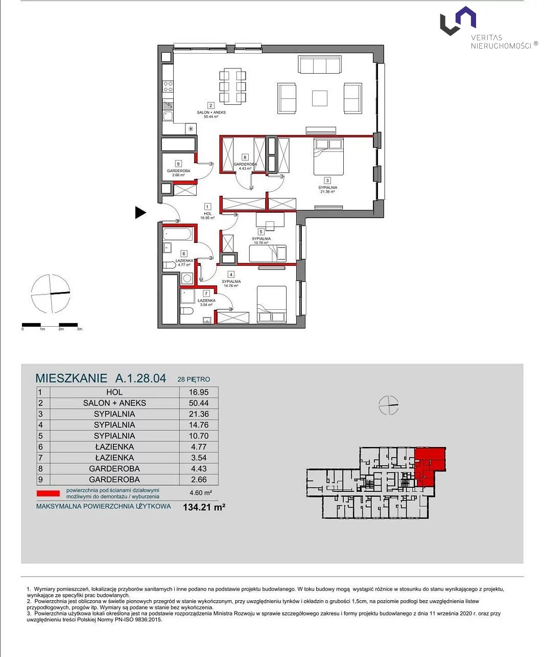 Mieszkanie na sprzedaż, 134,28 m², 4 pokoje, 28 piętro, oferta nr VTS-MS-6753