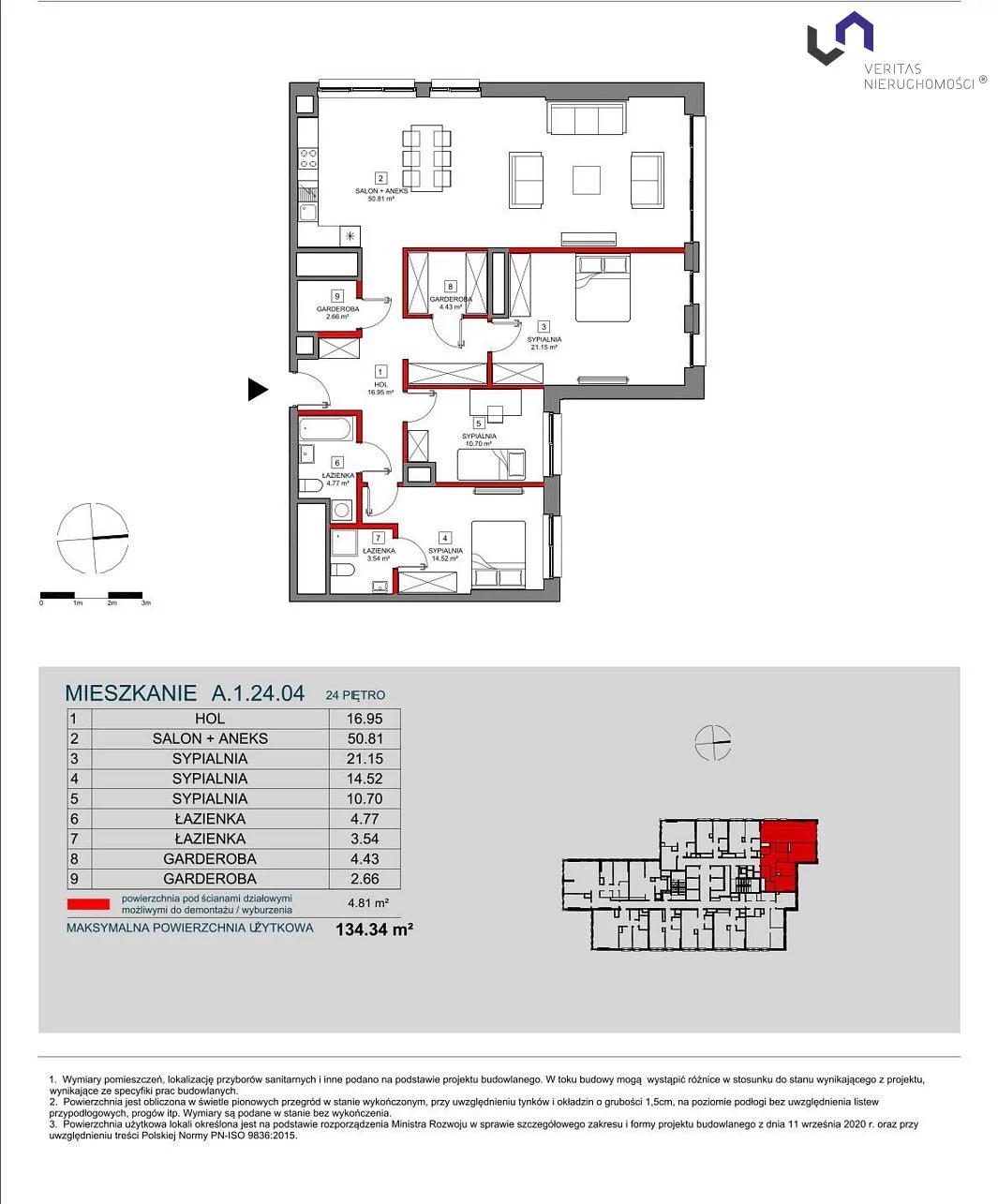 Mieszkanie na sprzedaż, 134,34 m², 4 pokoje, 20 piętro, oferta nr VTS-MS-6754