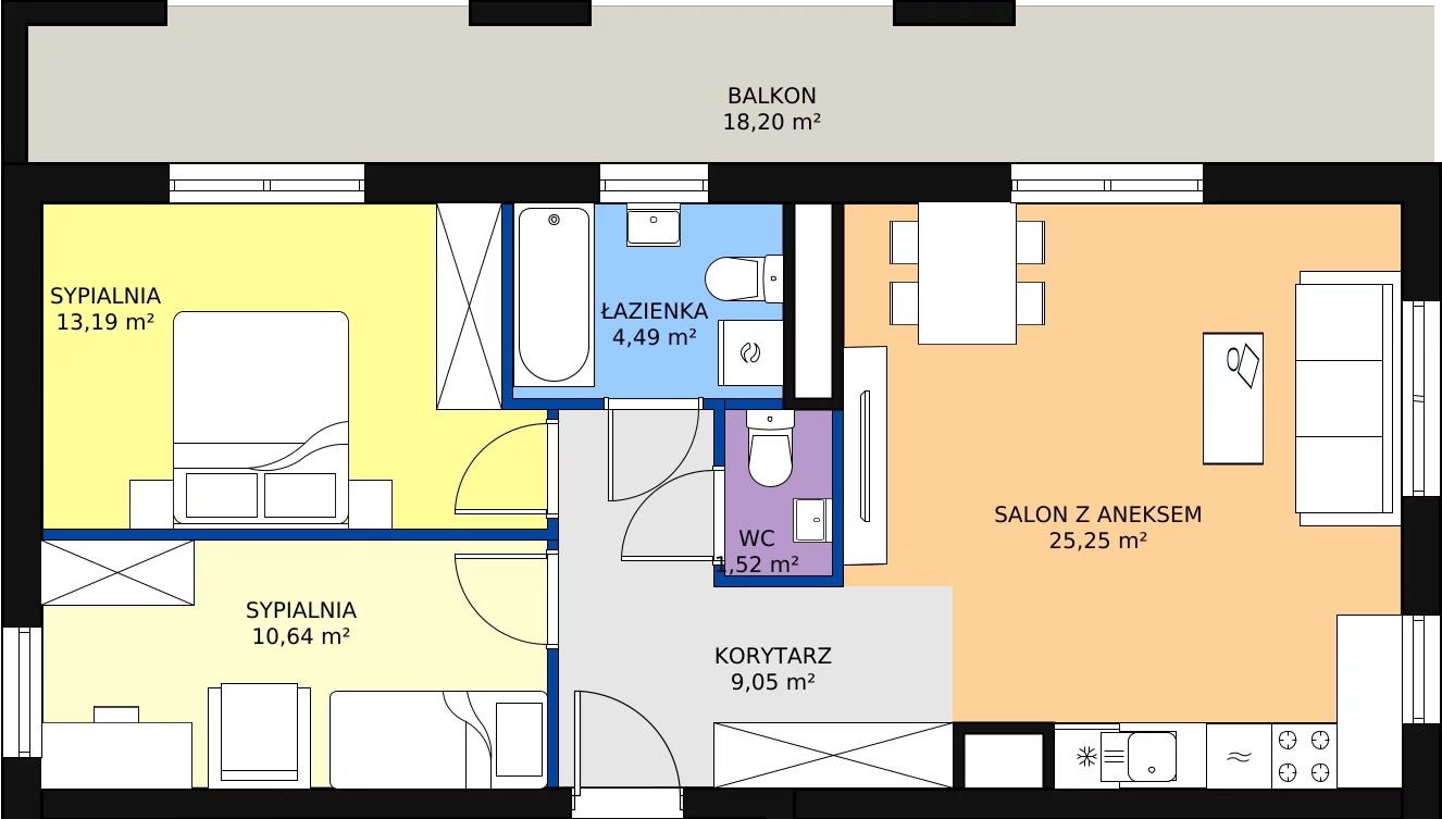 Zalety mieszkania 64.14 m², A/1