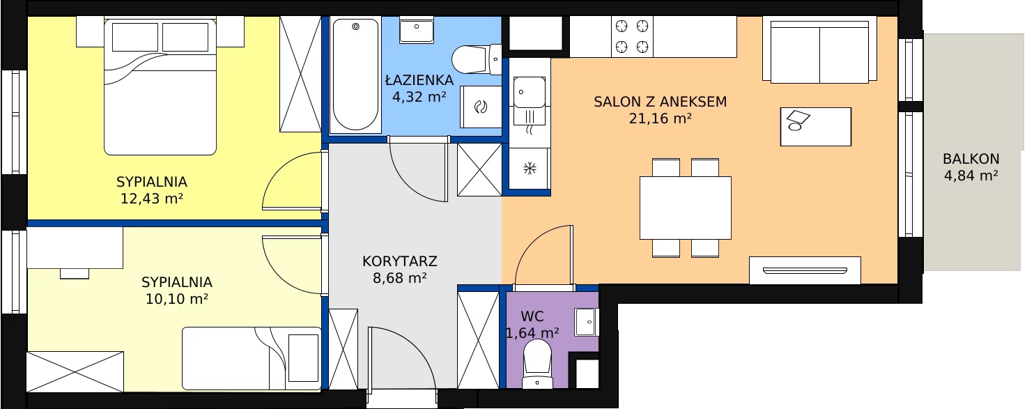 Zalety mieszkania 58.33 m², A/16