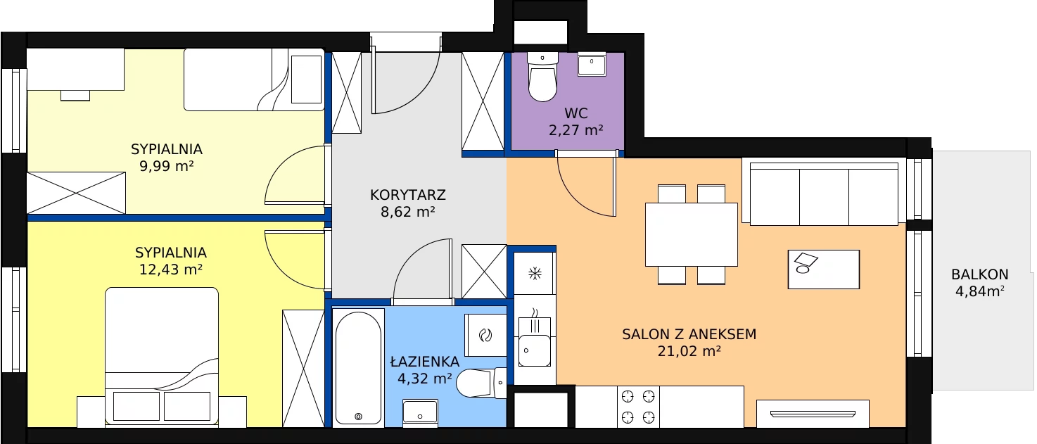 Zalety mieszkania 58.65 m², A/21