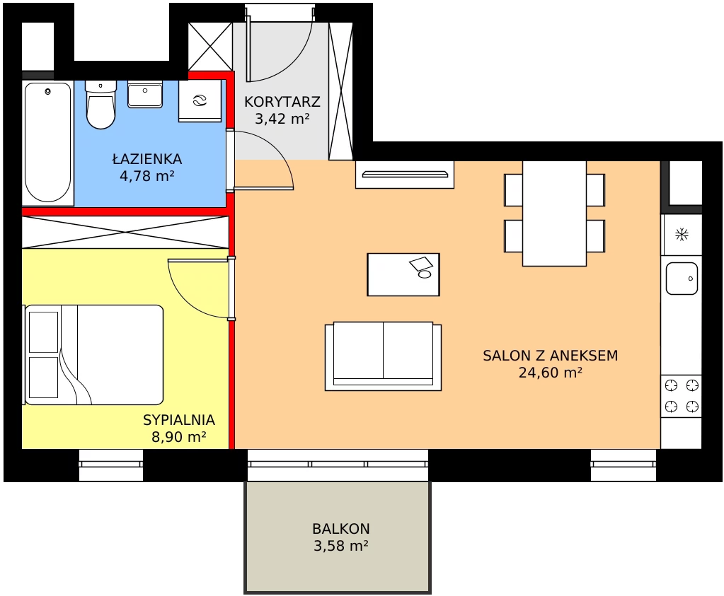 Zalety mieszkania 42.84 m², C1/203