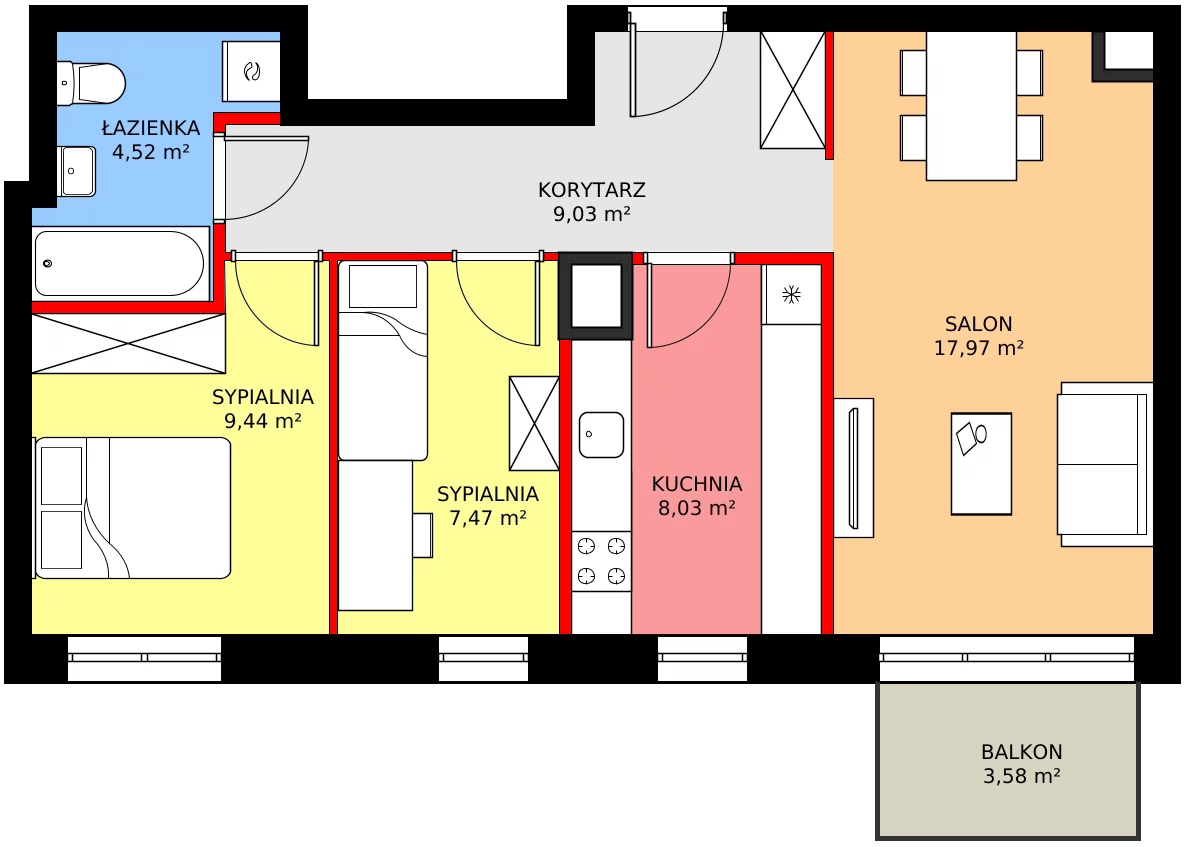 Zalety mieszkania 59.22 m², C1/225