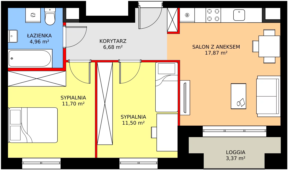 Zalety mieszkania 54.64 m², C1/28