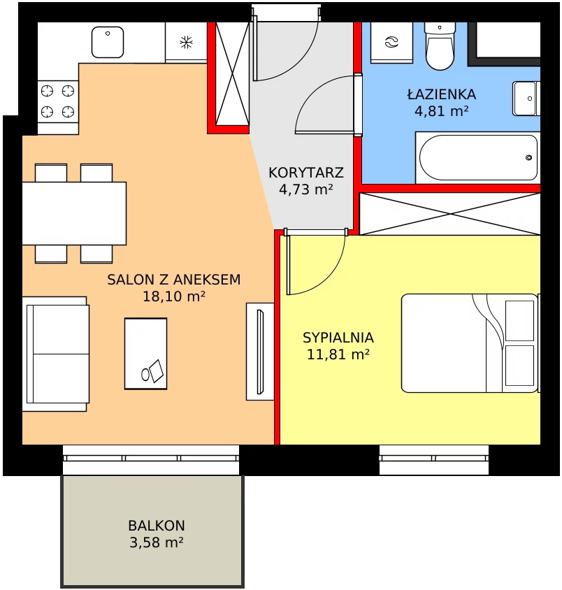 Zalety mieszkania 40.98 m², C1/162
