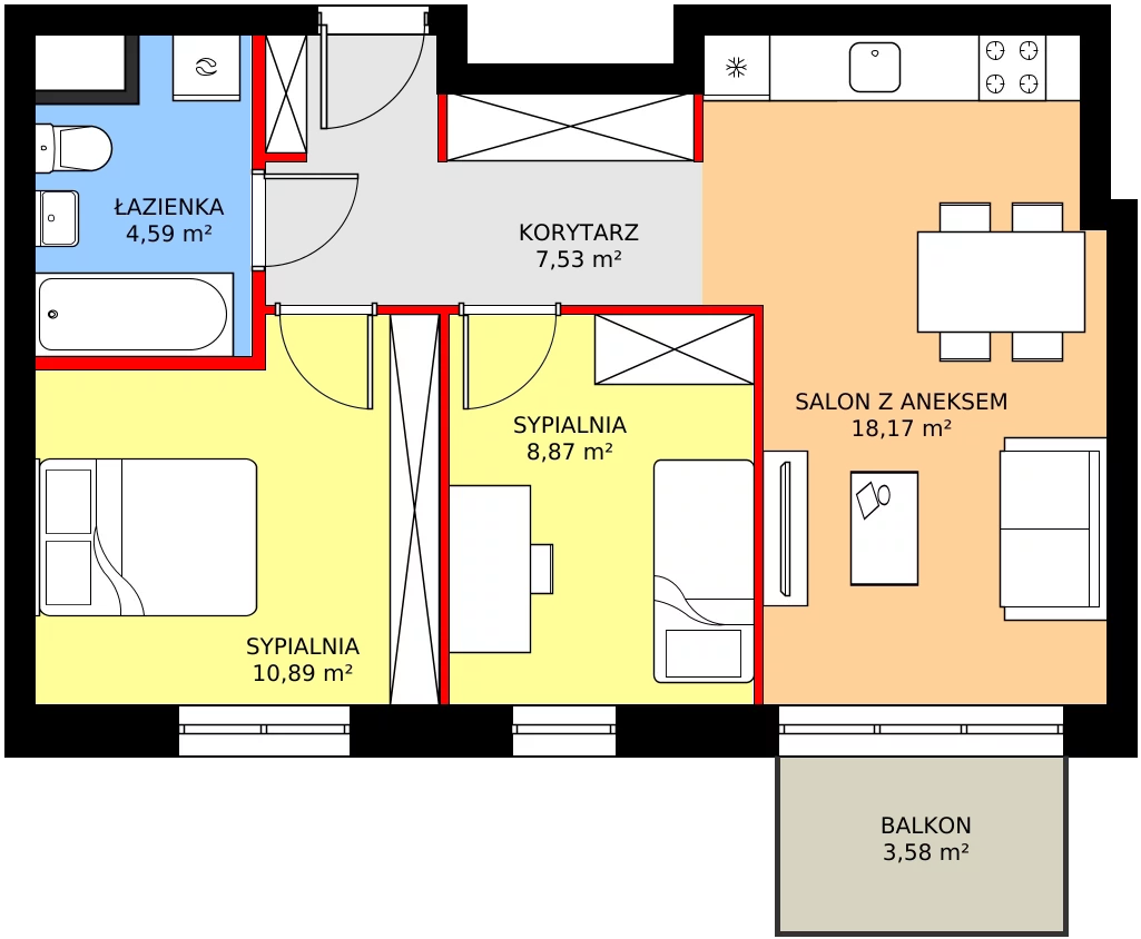 Zalety mieszkania 52.15 m², C1/226