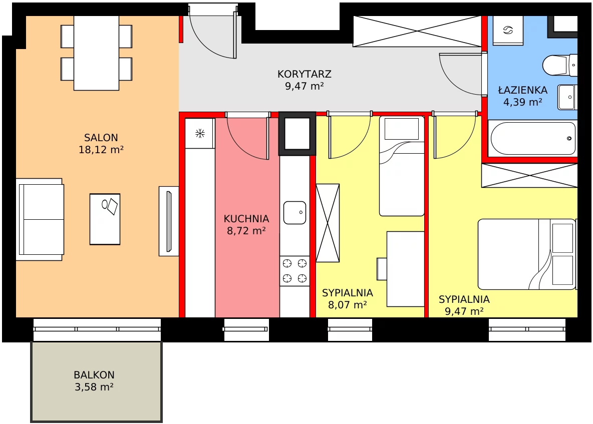 Zalety mieszkania 61.1 m², C1/68