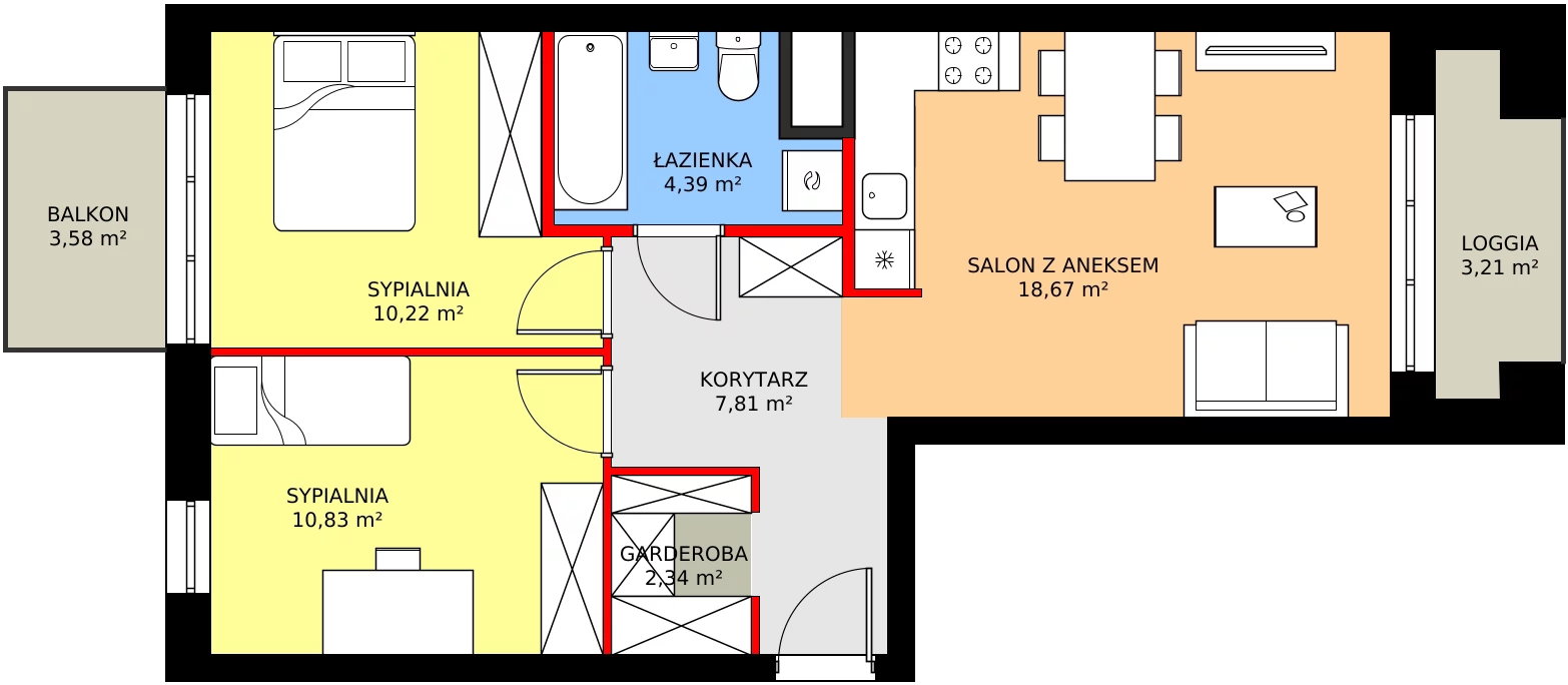 Zalety mieszkania 56.39 m², C1/55