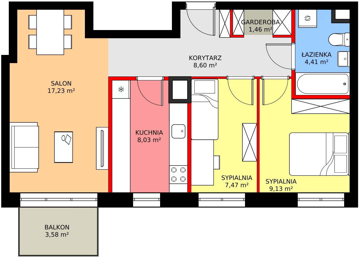 Zalety mieszkania 59.22 m², C1/185