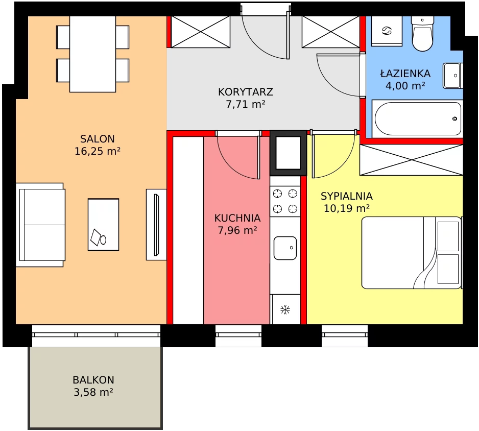 Zalety mieszkania 48.26 m², C1/109