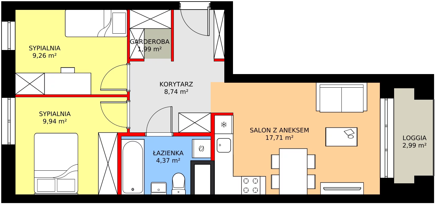 Zalety mieszkania 54.09 m², C1/22