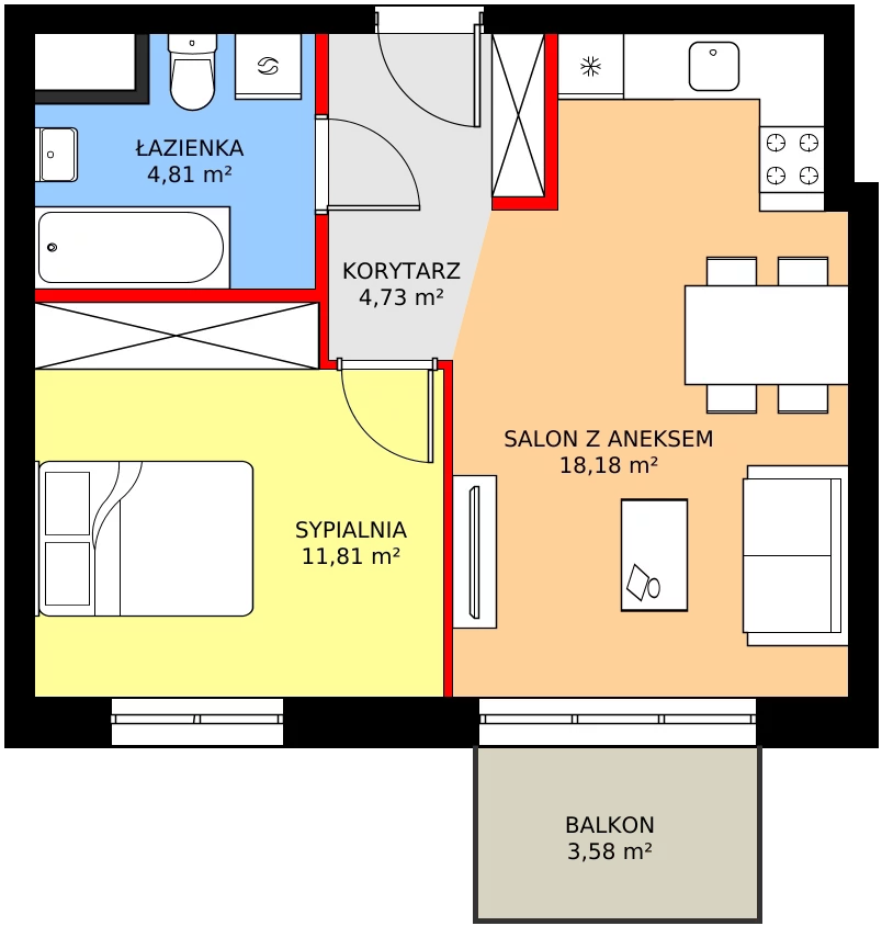Zalety mieszkania 40.98 m², C1/100