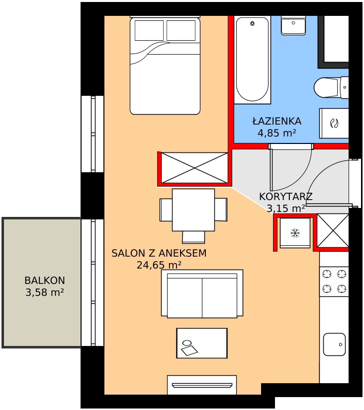 Zalety mieszkania 33.98 m², C1/223
