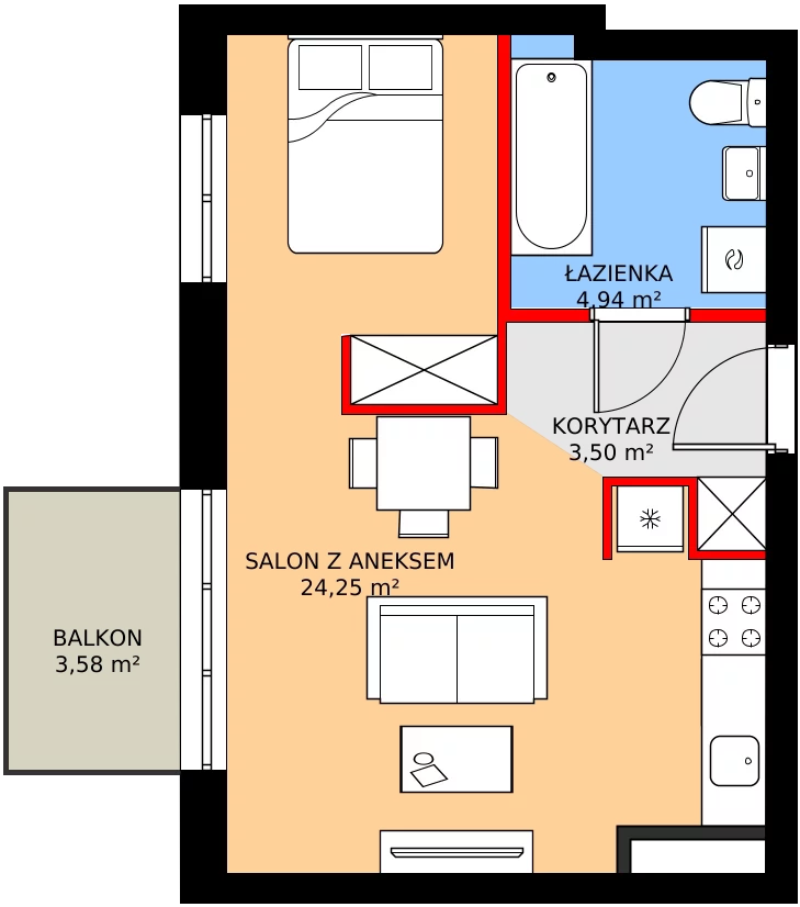 Zalety mieszkania 34.03 m², C1/222