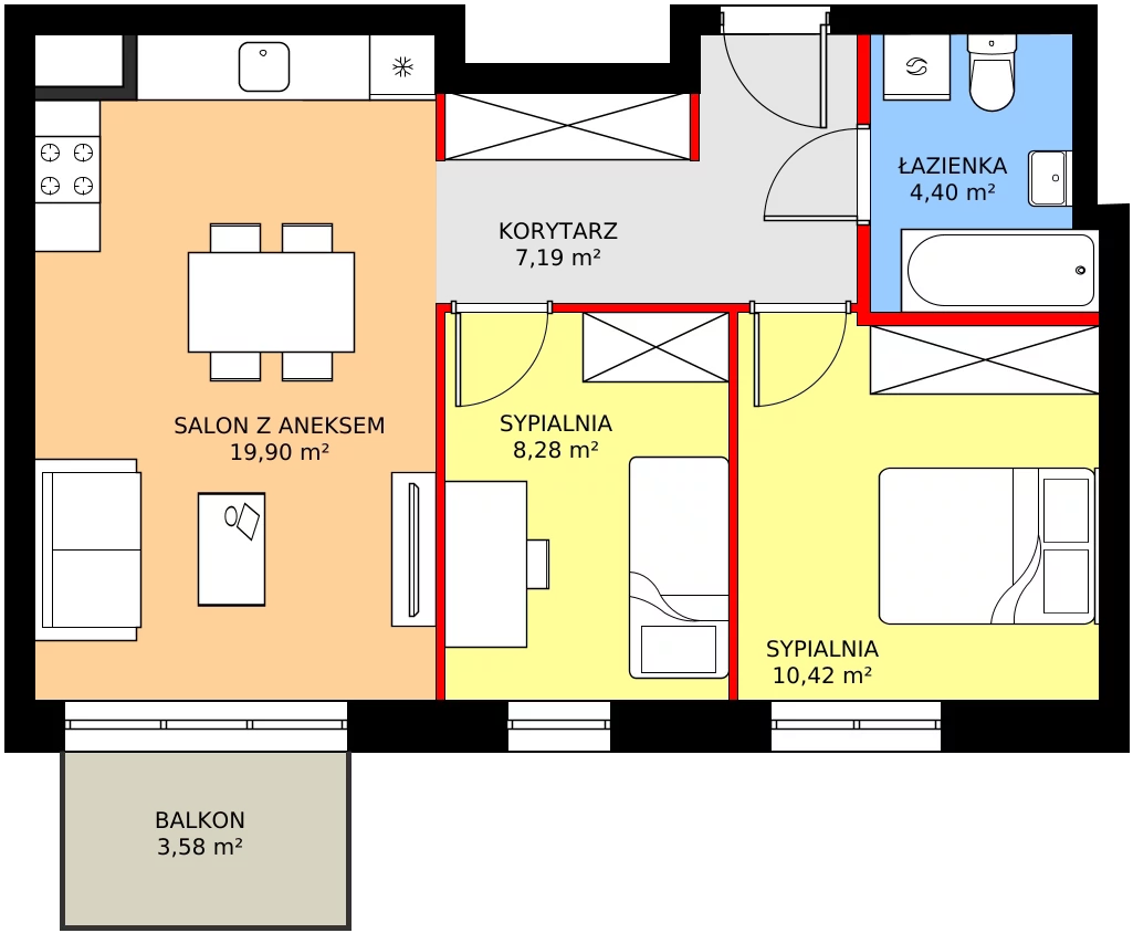 Zalety mieszkania 52.15 m², C1/186