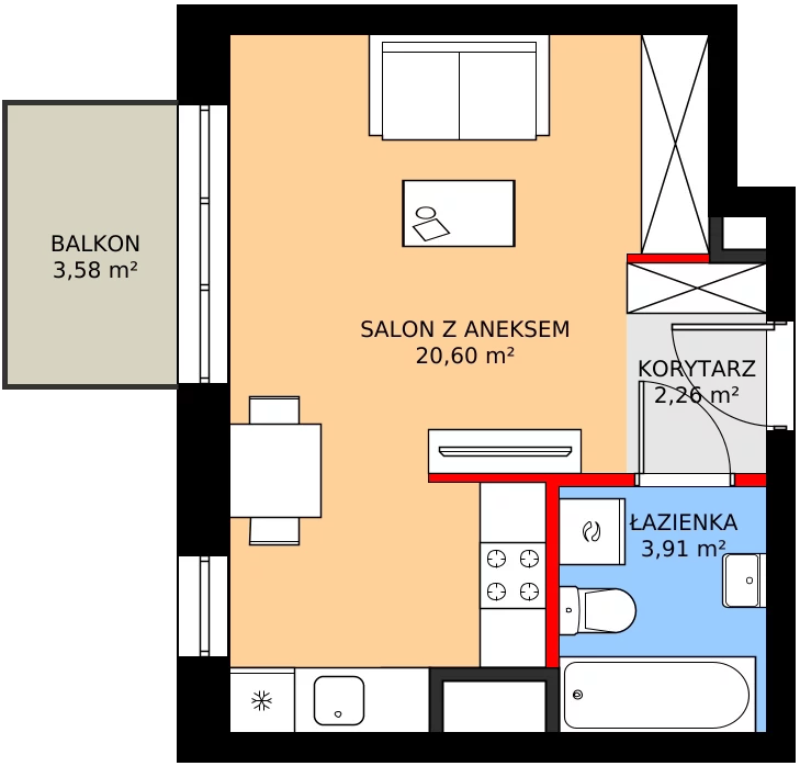 Zalety mieszkania 27.49 m², C1/30