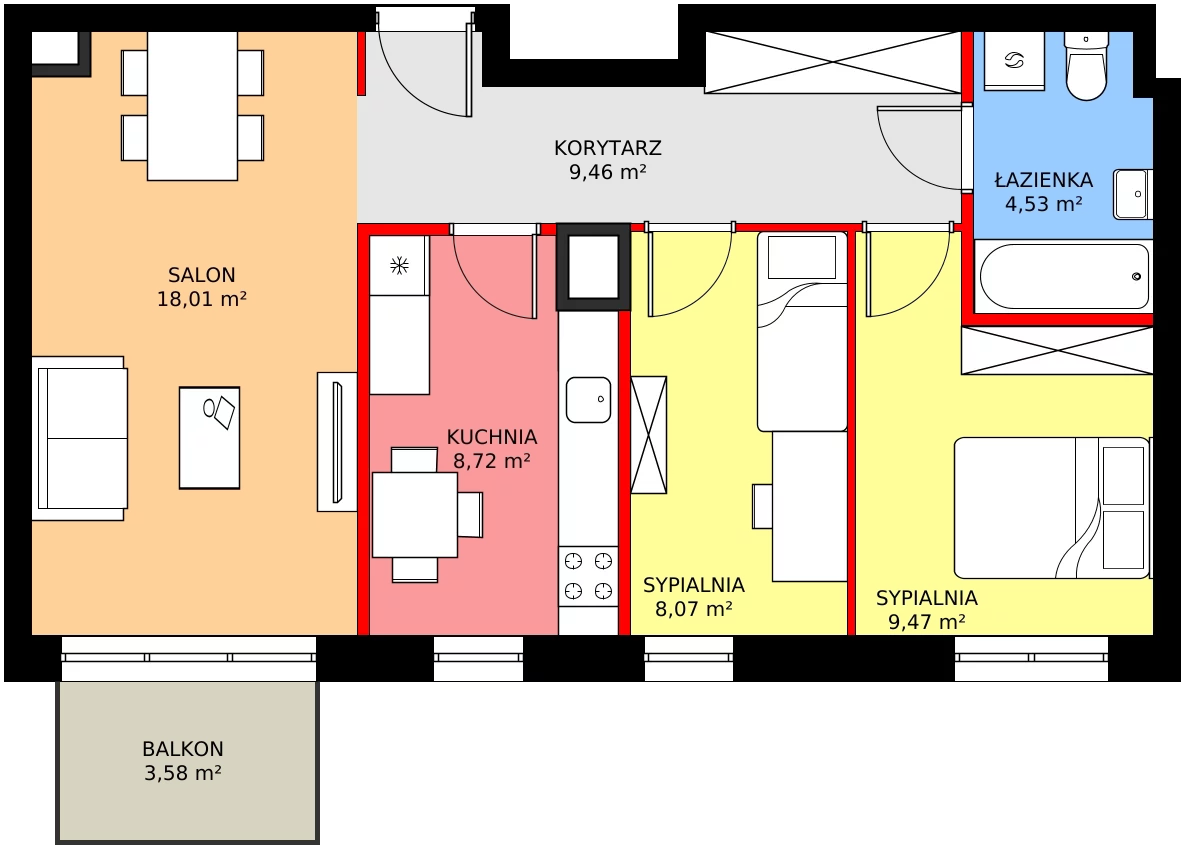Zalety mieszkania 61.14 m², C1/128