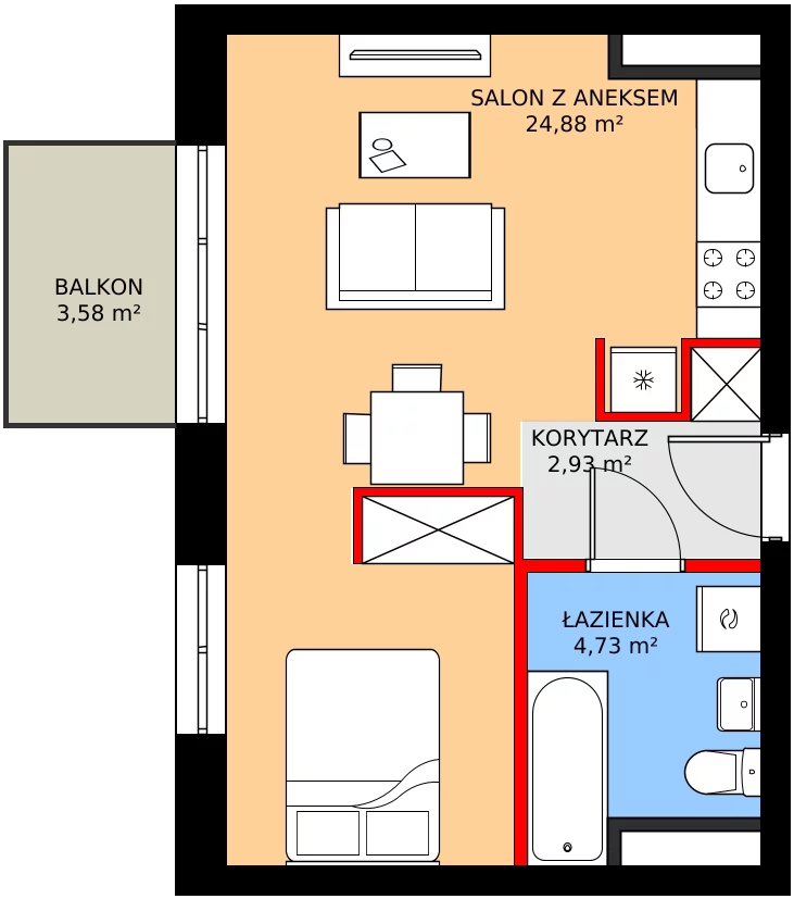 Zalety mieszkania 33.85 m², C1/166