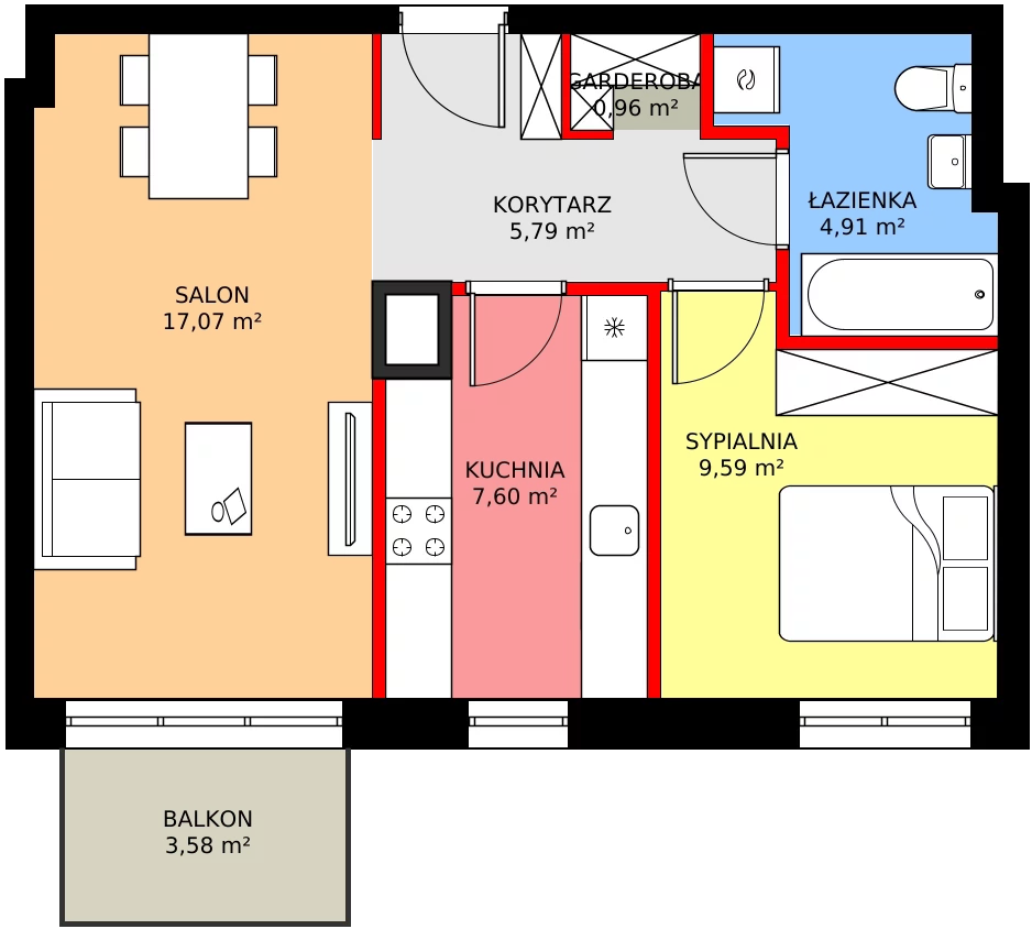 Zalety mieszkania 48.26 m², C1/163