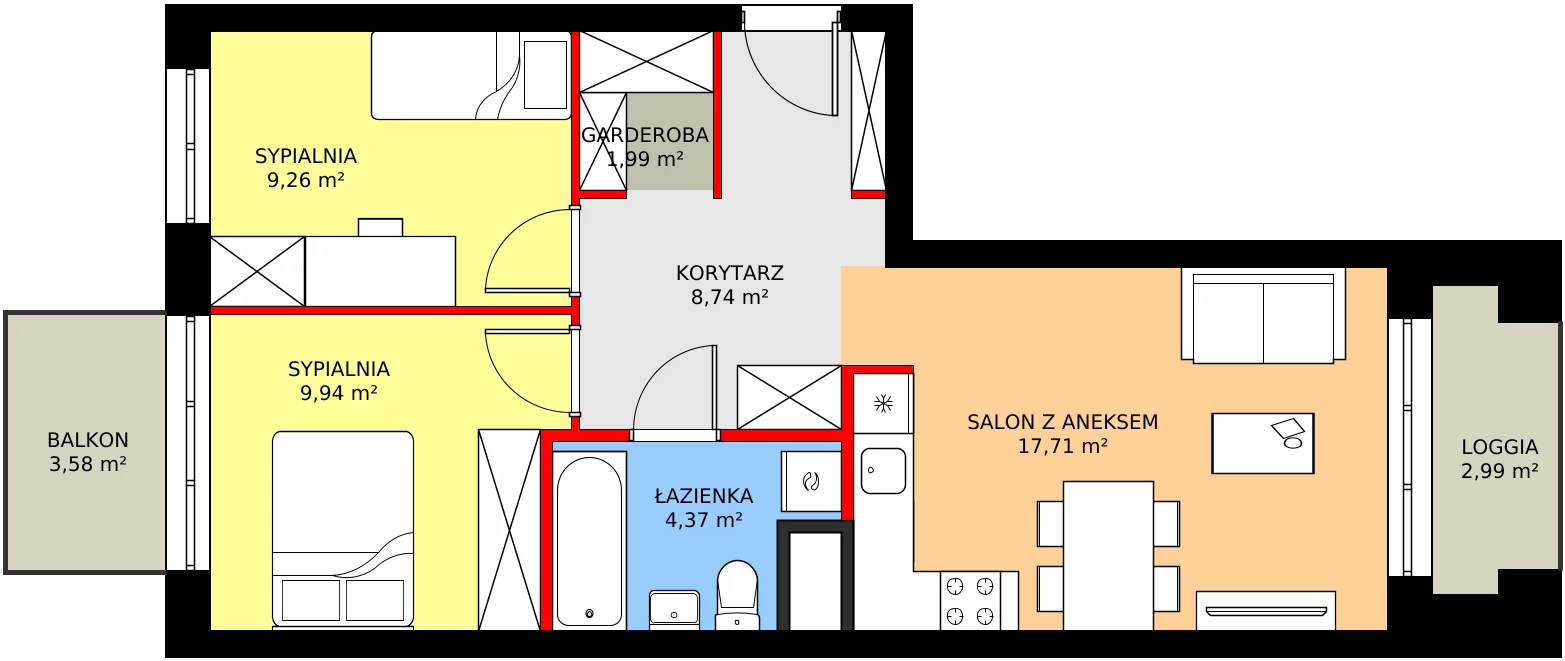 Zalety mieszkania 54.09 m², C1/15