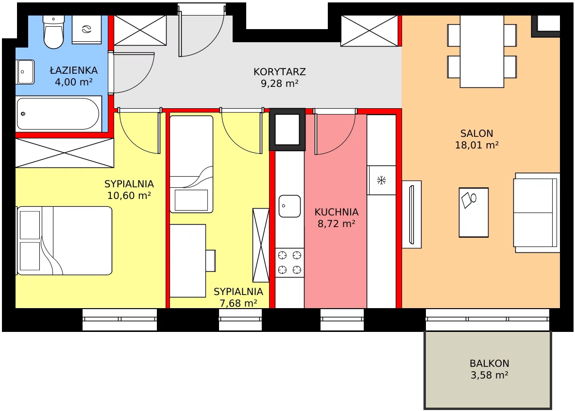 Zalety mieszkania 61.1 m², C1/78