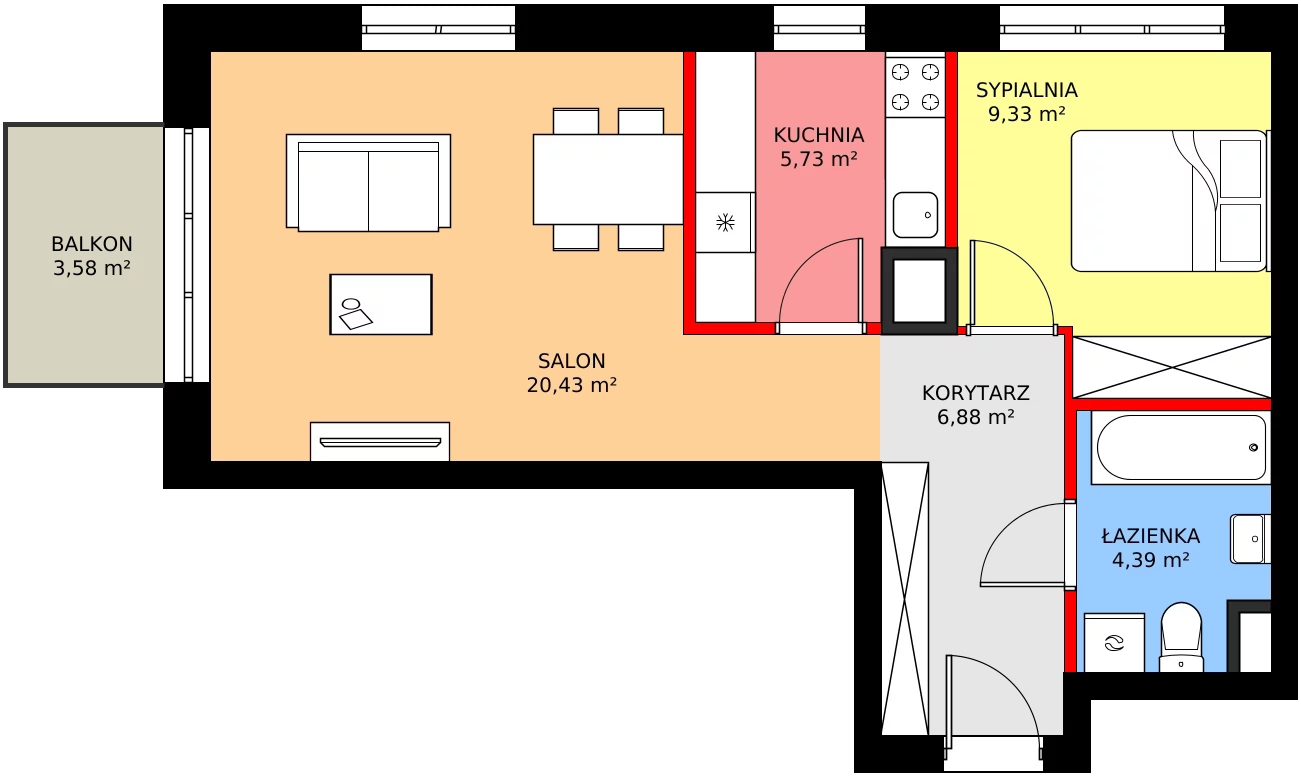 Zalety mieszkania 48.58 m², C2/15