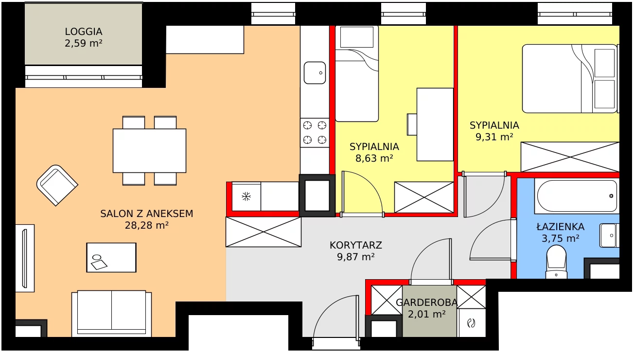 Zalety mieszkania 64.46 m², C2/2