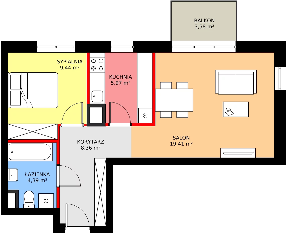 Zalety mieszkania 49.42 m², C2/30