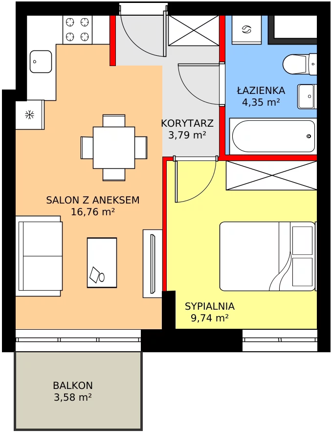 Zalety mieszkania 35.9 m², C2/20