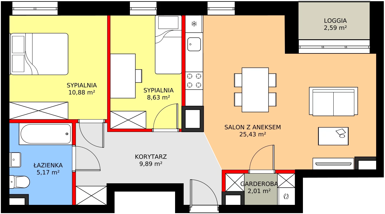 Zalety mieszkania 64.46 m², C2/17