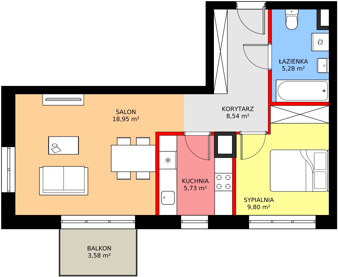 Zalety mieszkania 50.23 m², C2/33