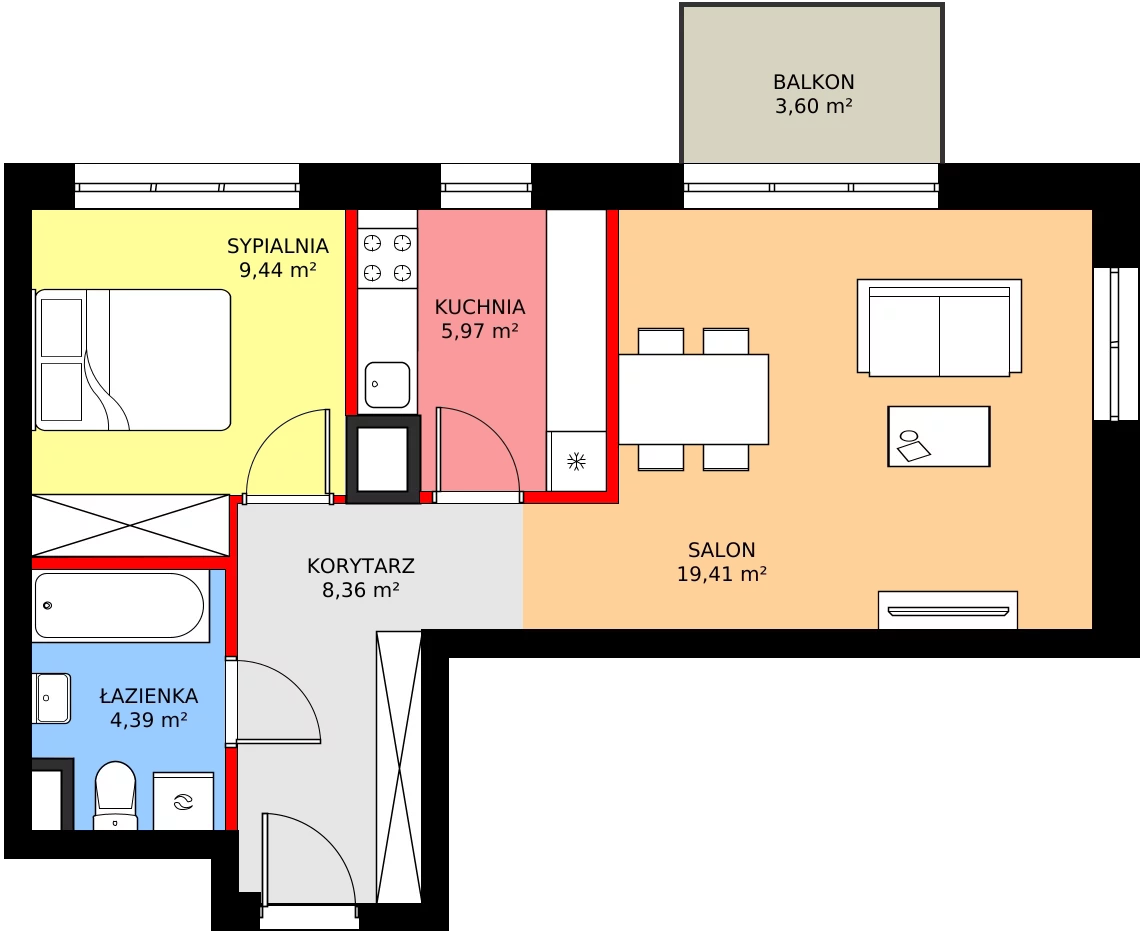 Zalety mieszkania 49.57 m², C2/16