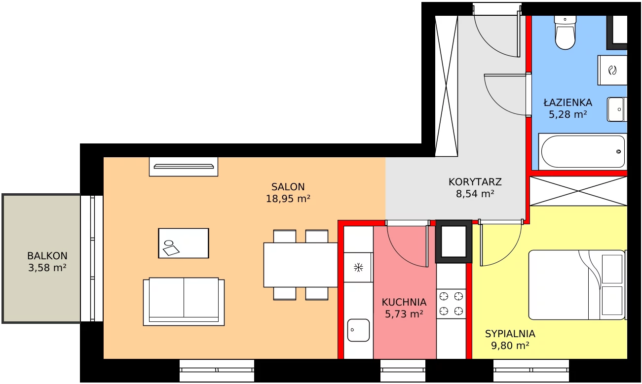 Zalety mieszkania 50.23 m², C2/19