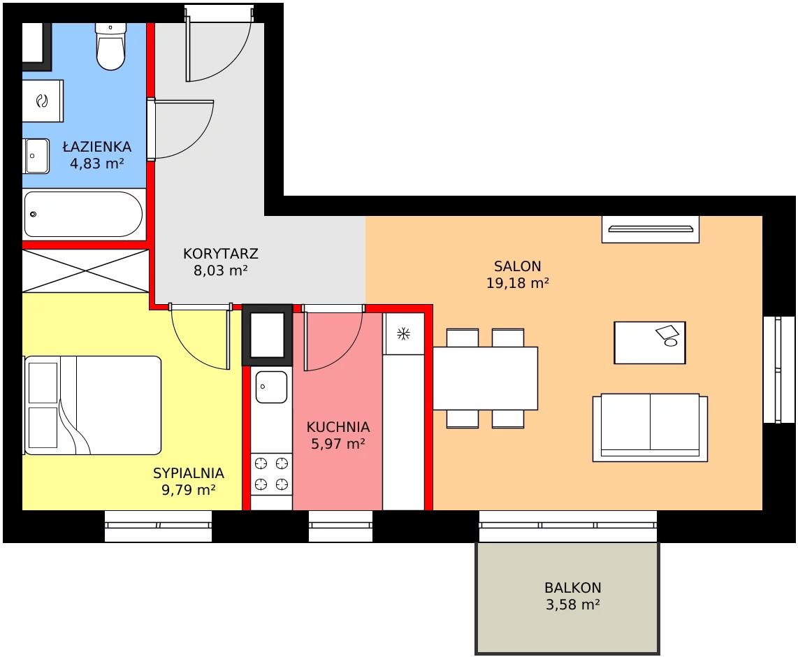 Zalety mieszkania 49.74 m², C2/32
