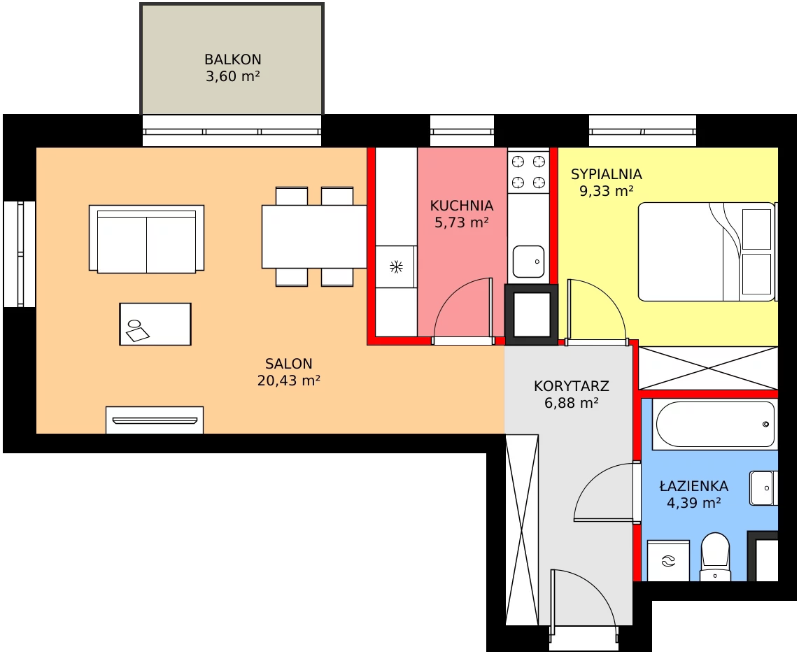 Zalety mieszkania 48.58 m², C2/29
