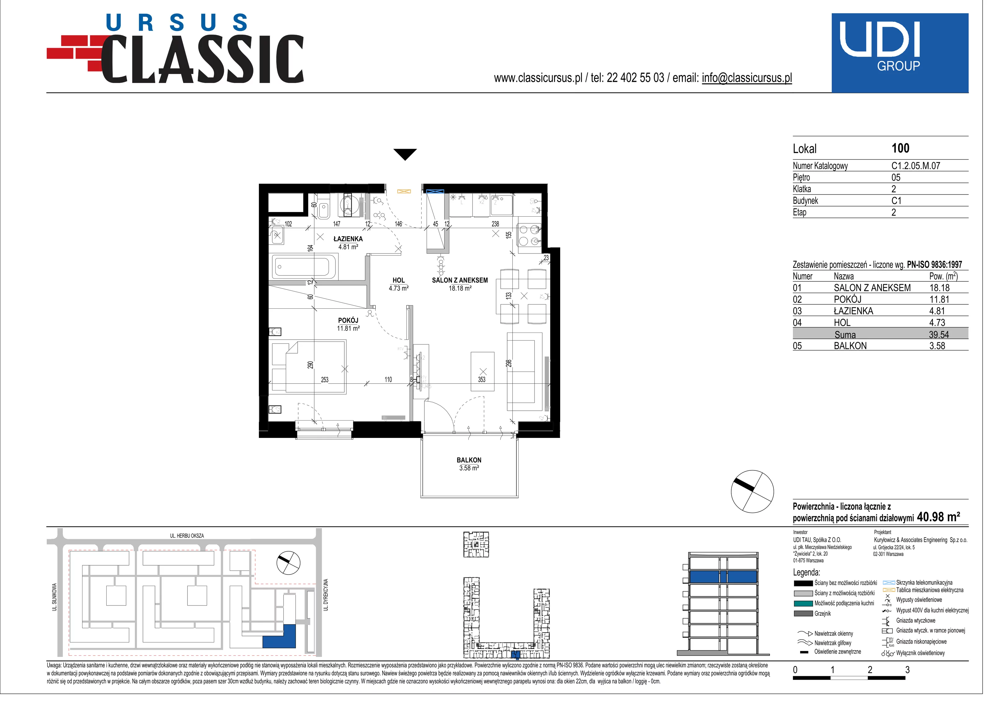 2 pokoje, mieszkanie 40,98 m², piętro 5, oferta nr C1/100, Classic Ursus, Warszawa, Ursus, Szamoty, ul. Dyrekcyjna