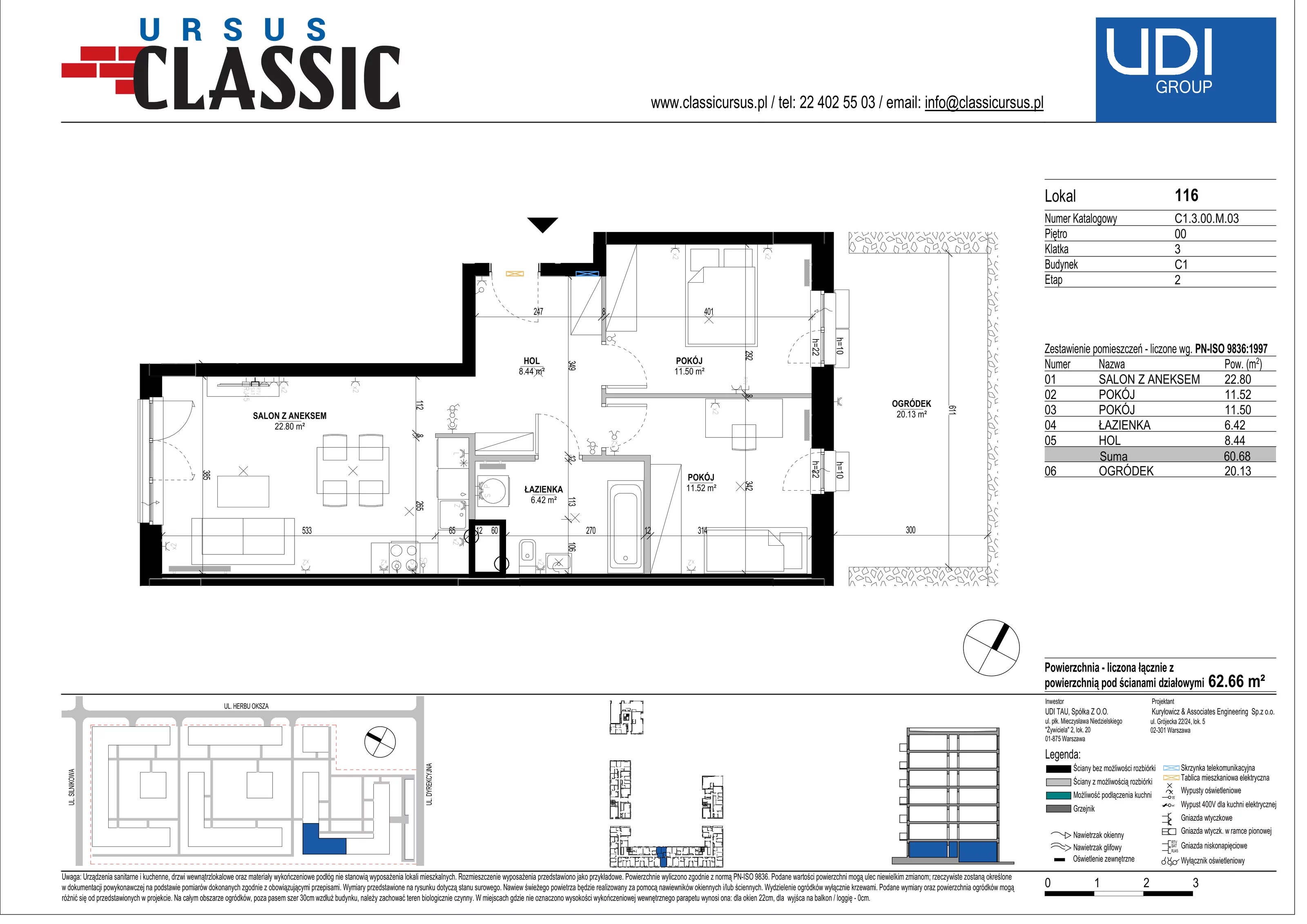 3 pokoje, mieszkanie 62,50 m², parter, oferta nr C1/116, Classic Ursus, Warszawa, Ursus, Szamoty, ul. Dyrekcyjna