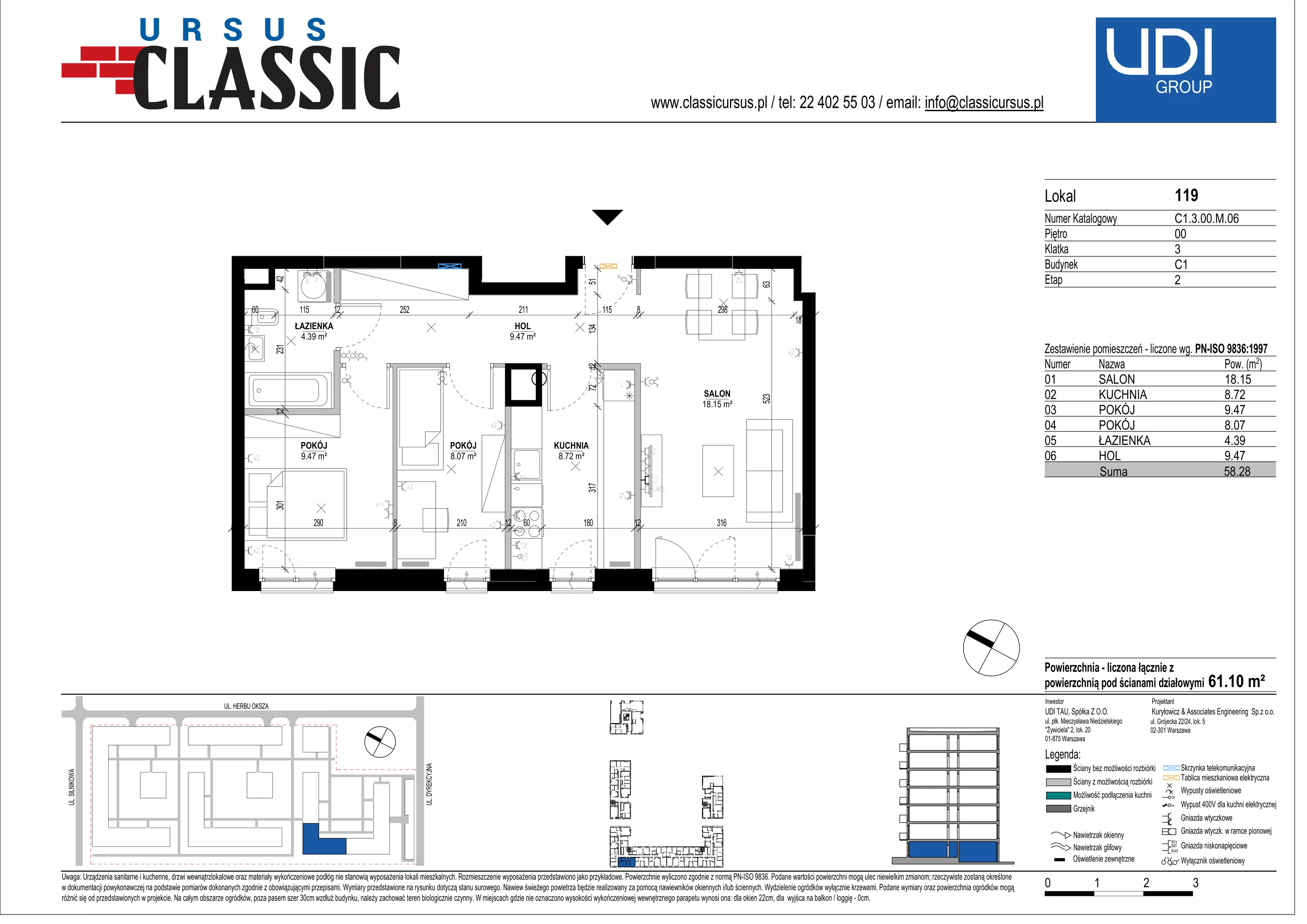 3 pokoje, mieszkanie 61,10 m², parter, oferta nr C1/119, Classic Ursus, Warszawa, Ursus, Szamoty, ul. Dyrekcyjna