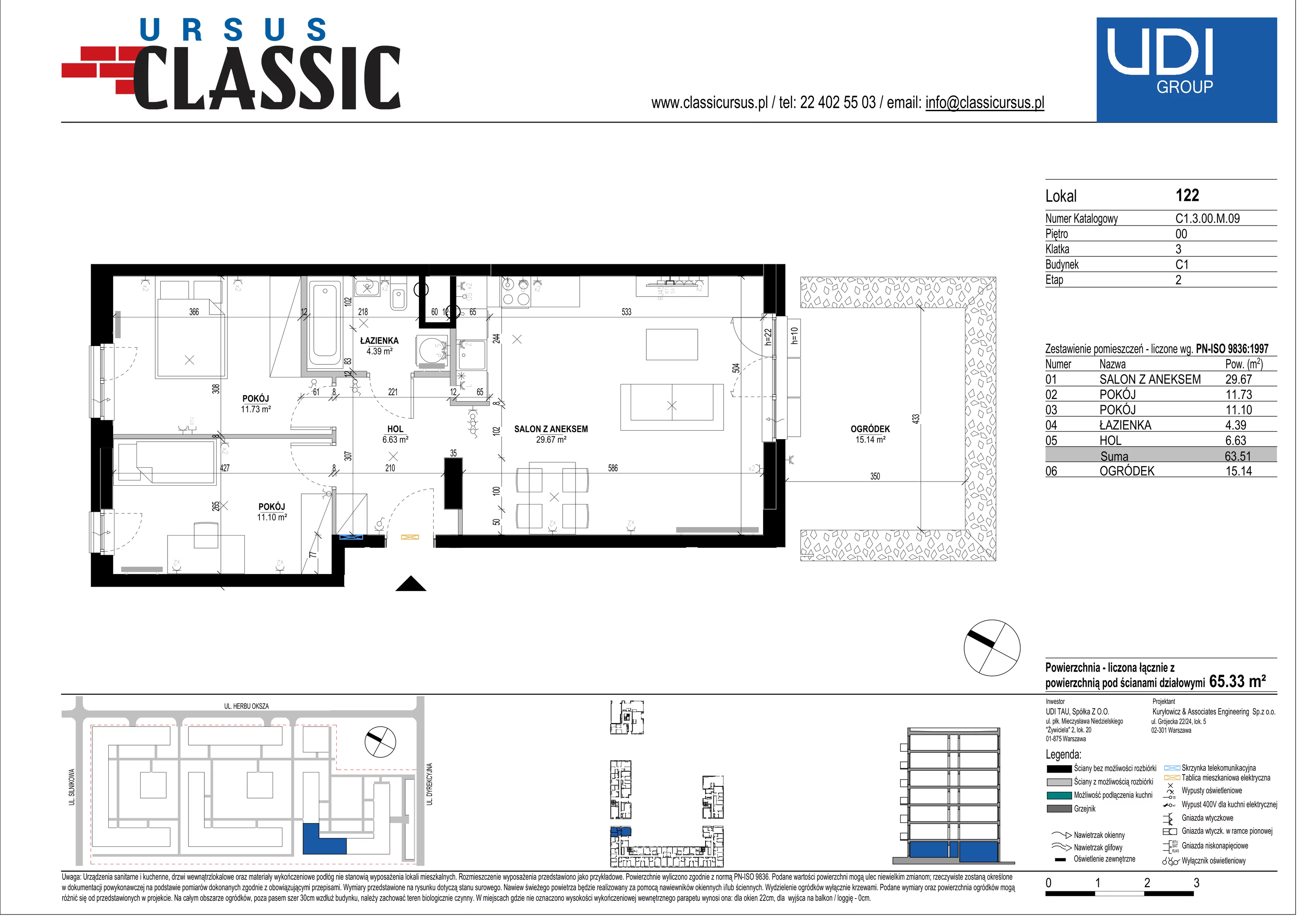 3 pokoje, mieszkanie 65,16 m², parter, oferta nr C1/122, Classic Ursus, Warszawa, Ursus, Szamoty, ul. Dyrekcyjna